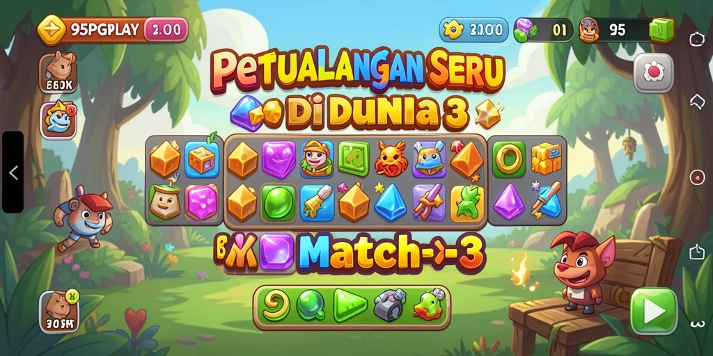 Tampilan permainan Match-3 yang penuh warna dan menantang.