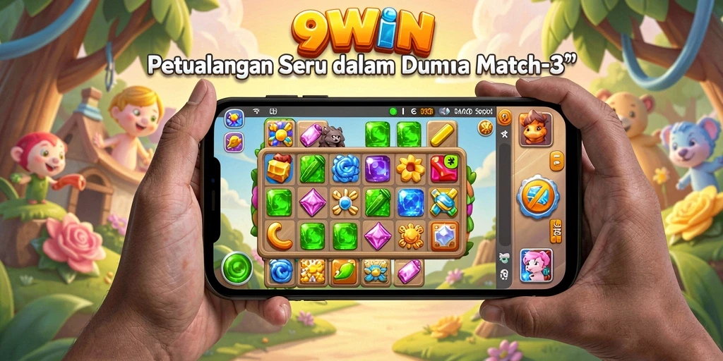 Tampilan gameplay seru 9WIN yang penuh warna dan tantangan Match-3.