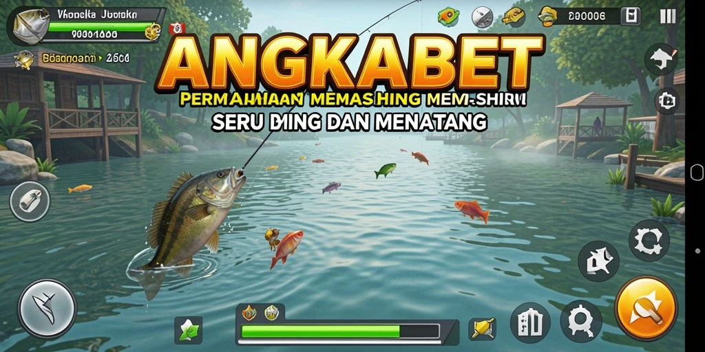 Screenshot gameplay ANGKABET menunjukkan momen seru saat memancing.