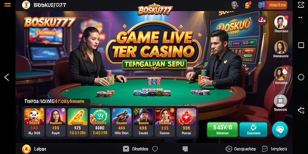 Screenshot gameplay BOSKU777 menampilkan dealer profesional dan permainan yang mendebarkan.