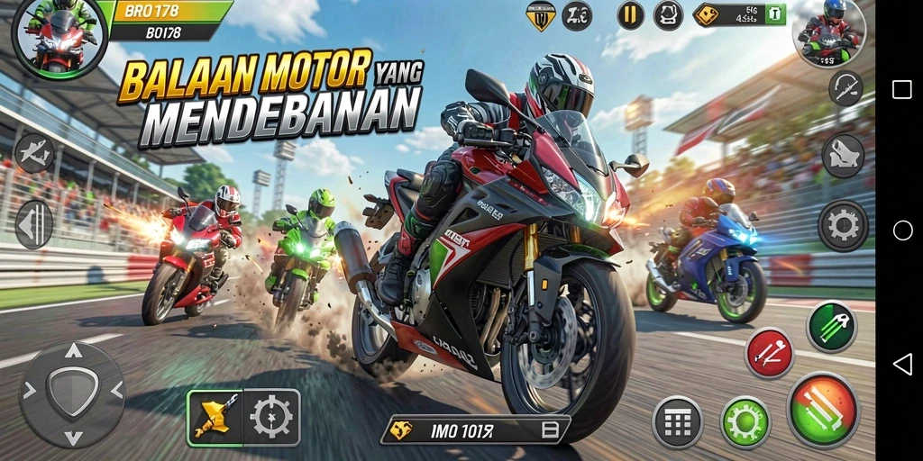 Gameplay BRO178 yang intens dan penuh aksi balapan motor.