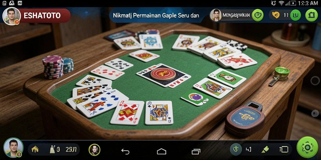 Screenshot dari gameplay seru ESHATOTO dengan pemain bermain Gaple.