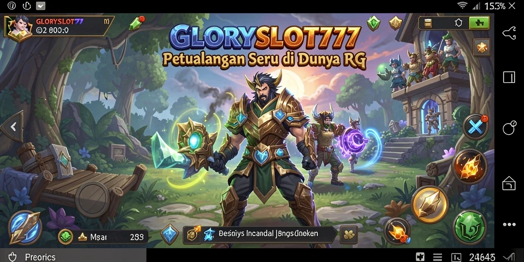 Screenshot utama gameplay GLORYSLOT777 menampilkan karakter beraksi dalam pertarungan epic.