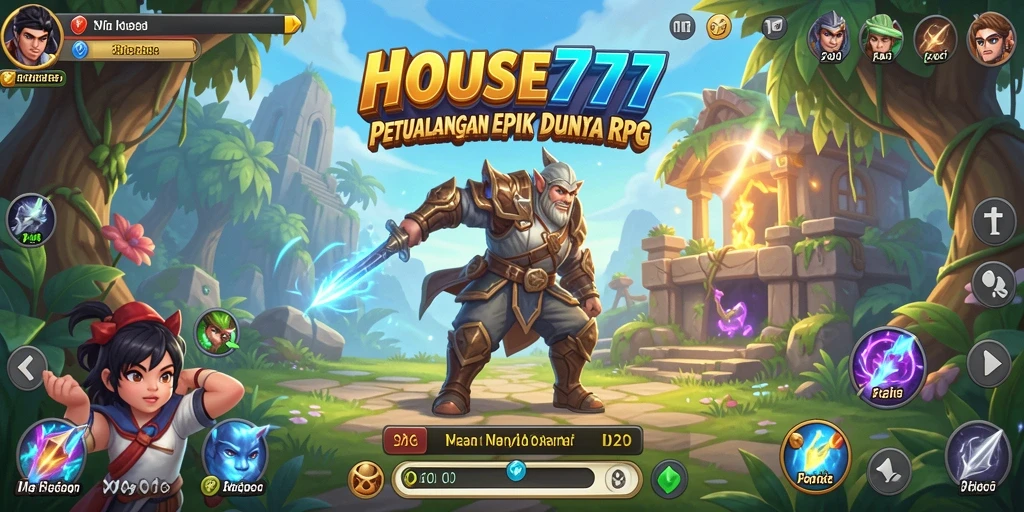 Screenshot utama menunjukkan pertarungan epik dalam gameplay RPG.