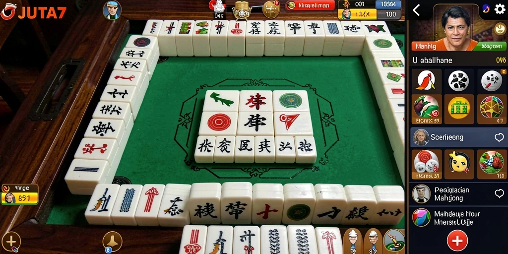 Tampilan gameplay JUTA7 yang menampilkan serunya permainan Mahjong.