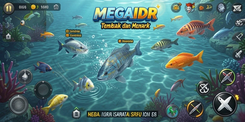 Tampilan aksi seru dalam permainan Tembak Ikan MEGAIDR.