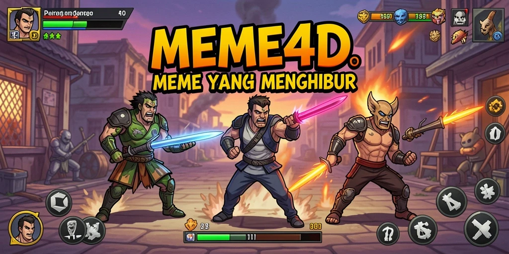 Tangkapan layar gameplay <strong>MEME4D</strong> menampilkan karakter lucu dalam pertarungan seru.