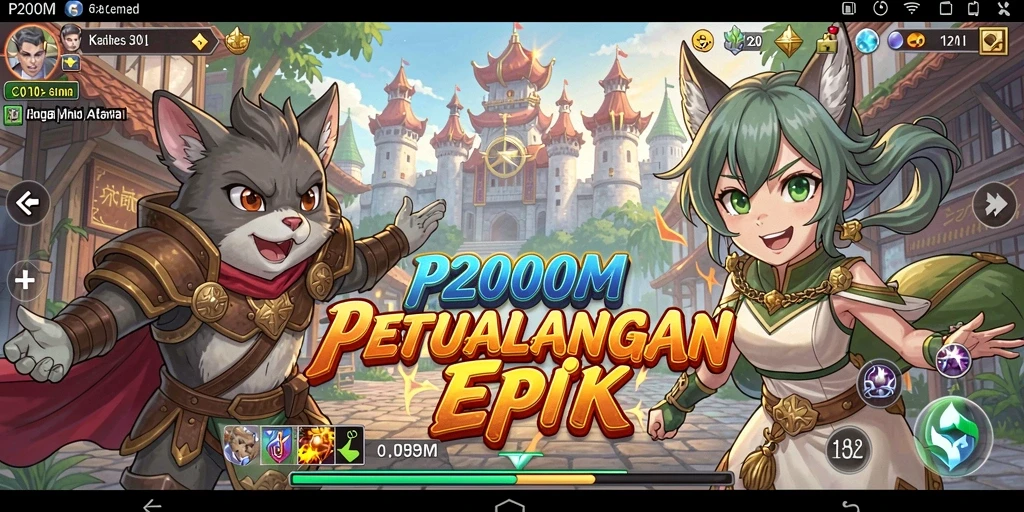 Tangkapan layar utama P200M menunjukkan karakter dalam pertempuran seru di dunia Anime.