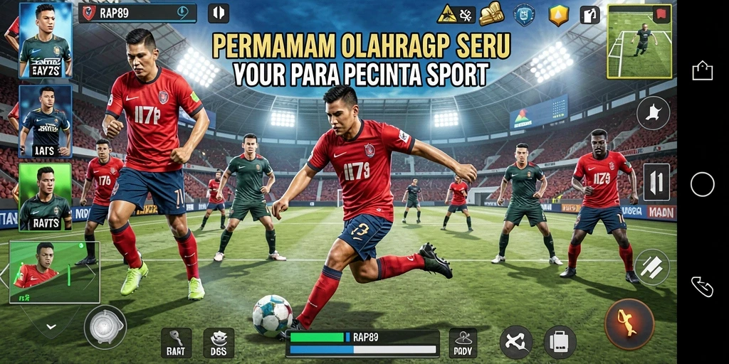 Screenshot utama RAP89 menampilkan peserta aktif dalam pertandingan olahraga yang intens.