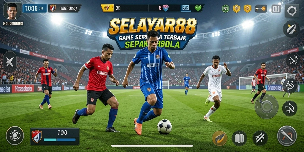 Screenshot utama dari gameplay SELAYAR88 menampilkan aksi pertandingan sepak bola.